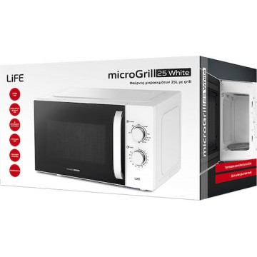 Life 221-0501 Microgrill 25 Φούρνος Μικροκυμάτων με Grill 25lt Λευκός